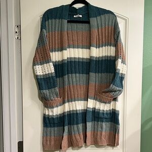 Maurices Teal and Brown Striped Cardigan